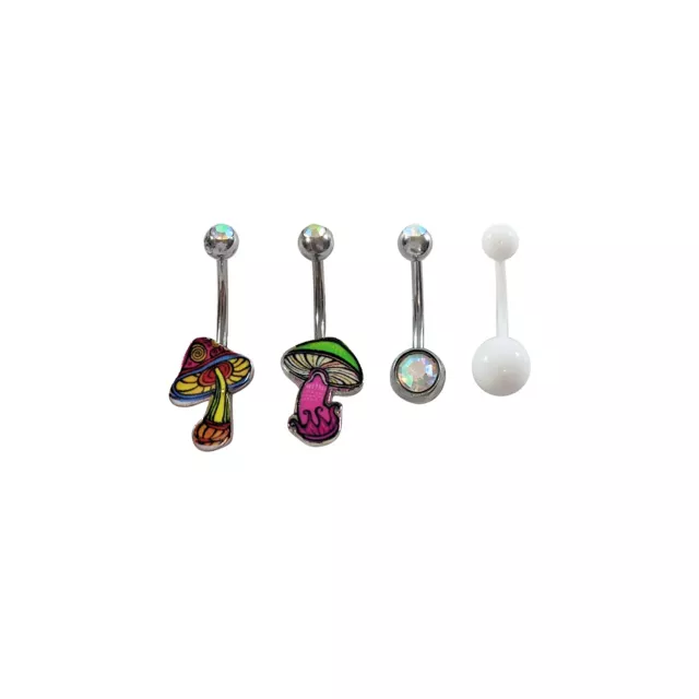 Multi-Pack Mushroom Belly Rings 4 Pack - 14 Gauge at Spencer's