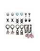 Multi Pack Lock Key Dice Dangle and Stud Earrings - 9 Pack
