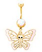 Gold Plated Skull Butterfly Dangle Belly Ring - 14 Gauge