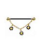 Black and Gold Daisy Dangle Chain Industrial Barbell - 14 Gauge