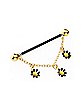 Black and Gold Daisy Dangle Chain Industrial Barbell - 14 Gauge