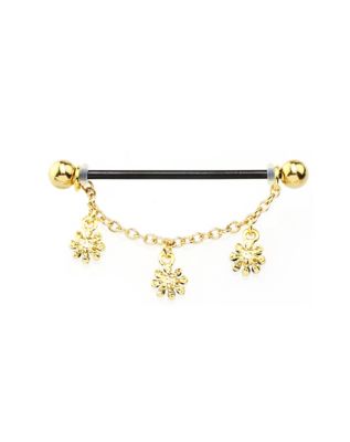 Black and Gold Daisy Dangle Chain Industrial Barbell - 14 Gauge