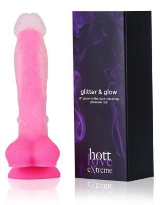 Glitter & Glow Glow-In-The-Dark Waterproof Pink Vibrator 8 Inch - Hott Love Extreme