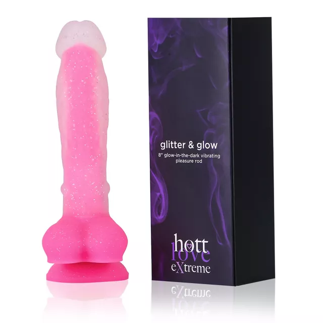 Glow in the Dark Glitter & Glow Waterproof Pink Vibrator 8 Inch - Hott Love Extreme at Spencer's