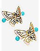 Gold Plated Skull Butterfly Nipple Barbells - 14 Gauge