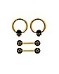 Multi-Pack Goldtone Skull and Pentagram Captive and Barbell Nipple Rings 4 Pack - 14 Gauge