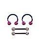 Multi-Pack Ombre Horseshoe Rings and Pave Nipple Barbells 4 Pack - 14 Gauge