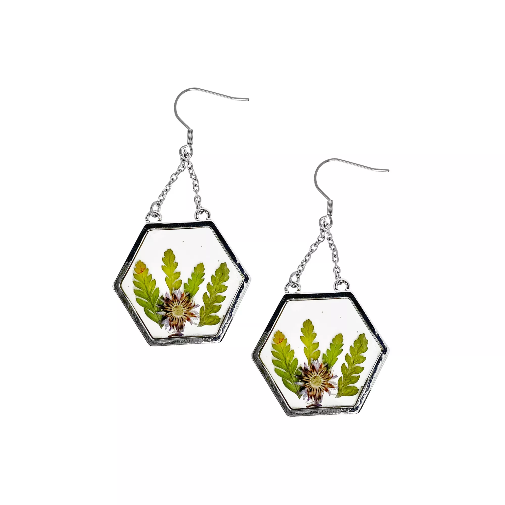 Resin Flower Hexagon Dangle Earrings at Spencer's