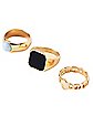 Multi-Pack Black Signet and White Stone Stackable Rings - 5 Pack
