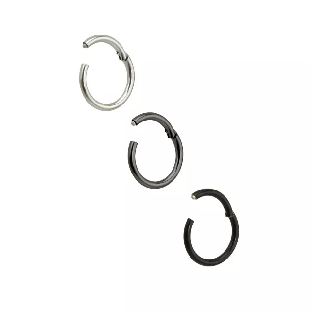 Multi-Pack Black and Gray Clicker Septum Rings 3 Pack - 16 Gauge at Spencer's