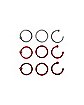 Multi-Pack Red and Silver Captive Hoop Nose Rings 9 Pack - 20 Gauge