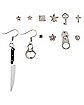Multi-Pack Knife Zipper Handcuff Mismatch Dangle and Stud Earrings - 6 Pairs