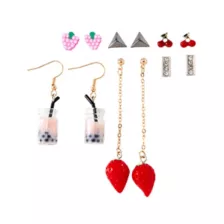 Multi-Pack Cherry Strawberry Boba Dangle and Stud Earrings - 6 Pairs at Spencer's
