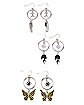 Multi-Pack Dice Flame and Butterfly Dangle Earrings - 3 Pairs
