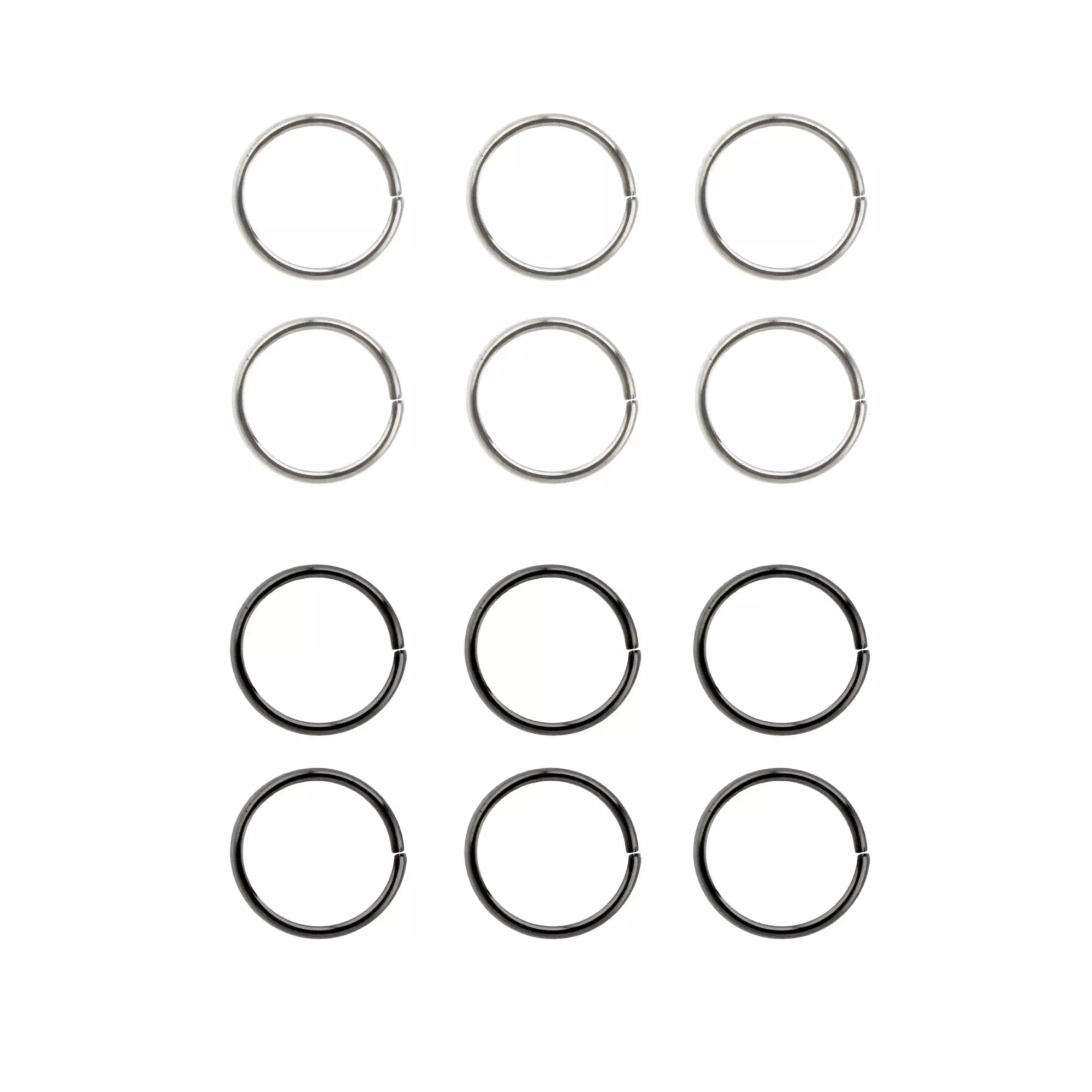 Multi-Pack Black and Silvertone Seamless Hoop Nose Rings 12 Pack - 20 Gauge at Spencer's