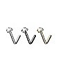 Multi-Pack Assorted CZ Pronged L-Bend Nose Rings 3 Pack - 20 Gauge
