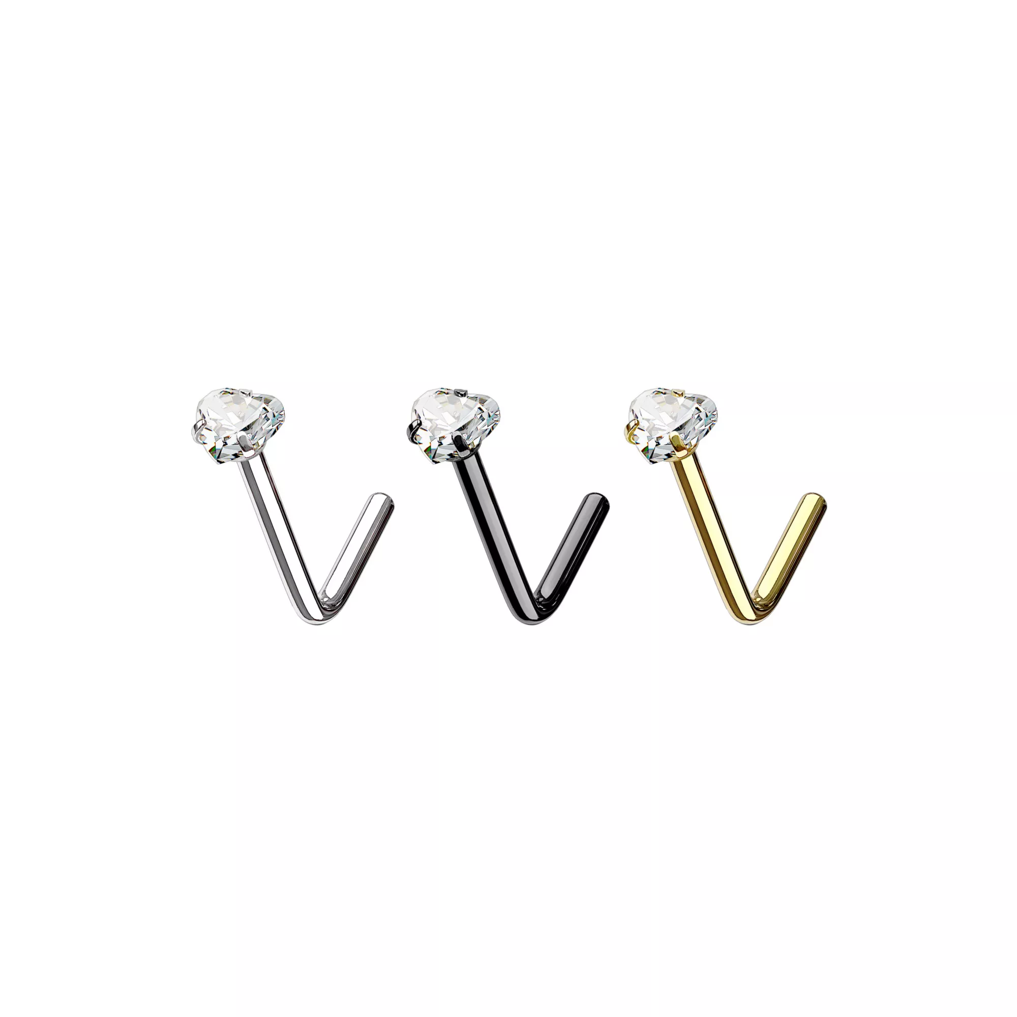 Multi-Pack Assorted CZ Pronged L-Bend Nose Rings 3 Pack - 20 Gauge at Spencer's