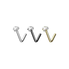 Multi-Pack Assorted CZ Pronged L-Bend Nose Rings 3 Pack - 20 Gauge at Spencer's