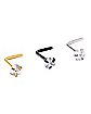 Multi-Pack Assorted CZ Pronged L-Bend Nose Rings 3 Pack - 20 Gauge