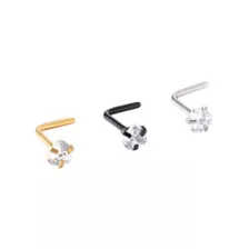 Multi-Pack Assorted CZ Pronged L-Bend Nose Rings 3 Pack - 20 Gauge at Spencer's