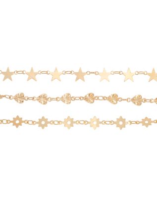 Multi-Pack Heart Star and Flower Chain Anklets - 3 Pair