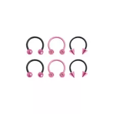 Black and Pink Horseshoe Rings - 3 Pair at Spencer's