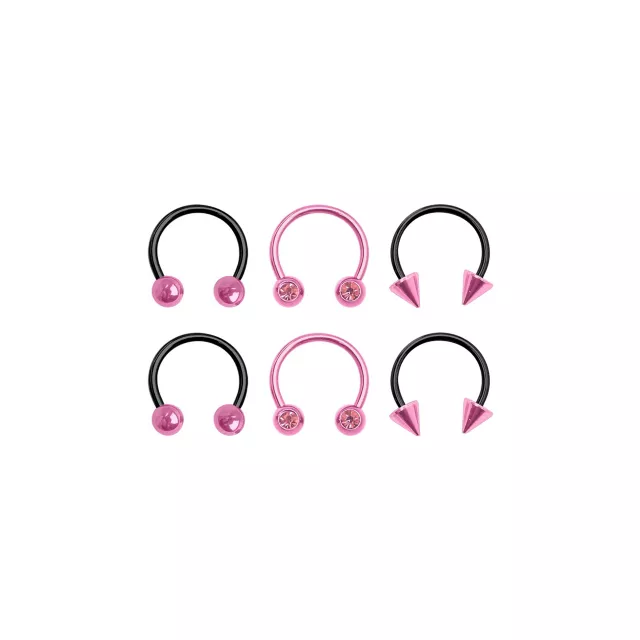 Black and Pink Horseshoe Rings - 3 Pair at Spencer's