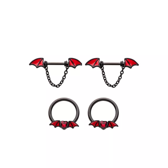 Multi-Pack Black Bat Dangle Nipple Barbells 2 Pair - 14 Gauge at Spencer's