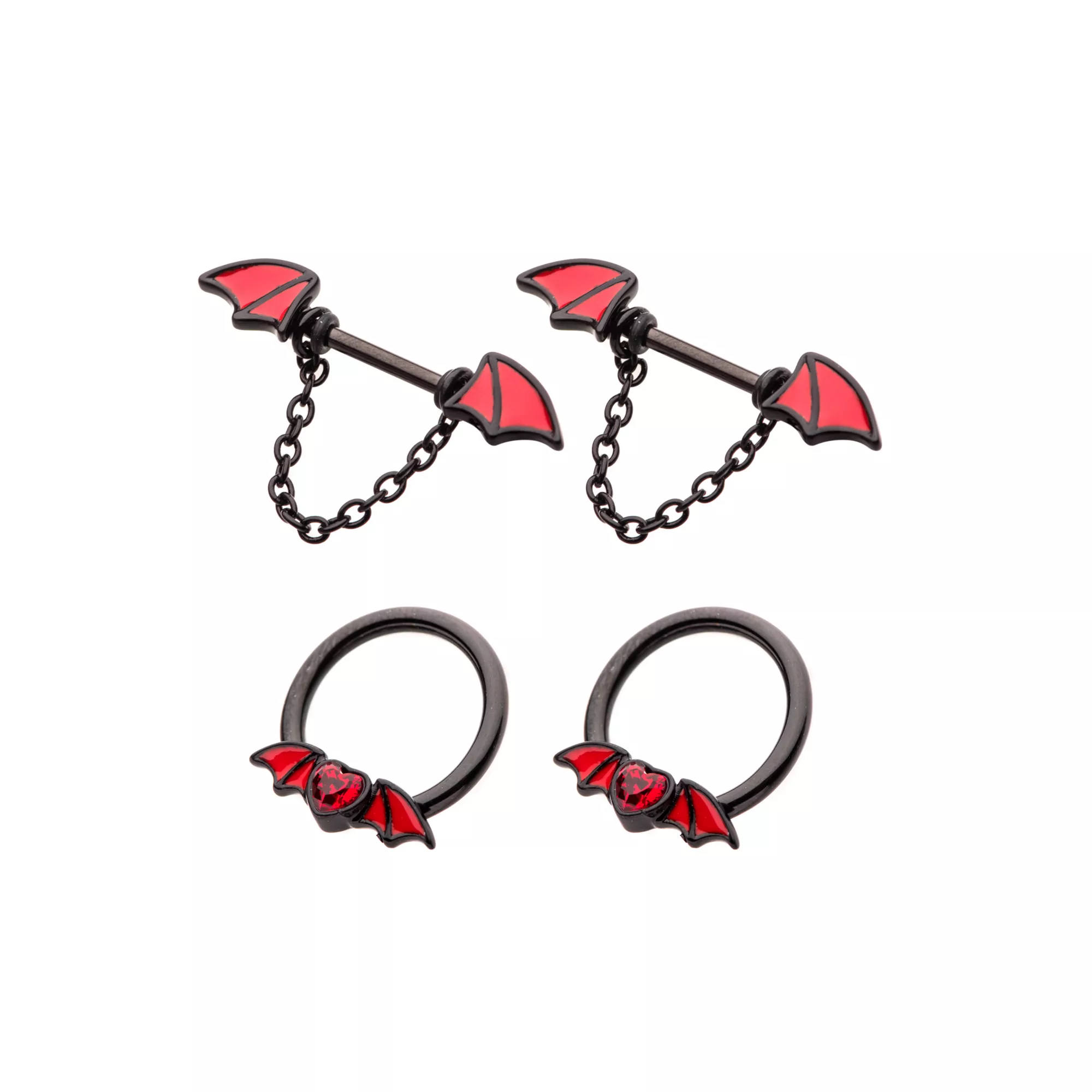 Multi-Pack Black Bat Dangle Nipple Barbells 2 Pair - 14 Gauge at Spencer's