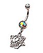 CZ Rose Cut Out Dangle Belly Ring - 14 Gauge