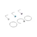Multi-Pack CZ Silverplated L-Bend and Hoop Nose Rings 6 Pack - 20 Gauge at Spencer's