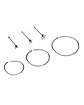 Multi-Pack CZ Silverplated Titanium Hoop and Pin Nose Rings 6 Pack - 20 Gauge