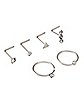 Multi-Pack CZ Titanium L-Bend and Hoop Nose Rings 6 Pack - 20 Gauge