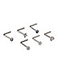 Multi-Pack CZ Silverplated Titanium L-Bend Nose Rings 6 Pack - 20 Gauge