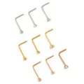 Multi-Pack CZ Silvertone Goldtone and Rose Goldtone L-Bend Nose Rings 9 Pack - 20 Gauge at Spencer's