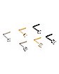 Multi-Pack CZ Aurora Borealis Effect Silverplated Goldtone and Rose Goldtone Titanium L-Bend Nose Rings 6 Pack - 20 Gauge