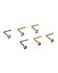 Multi-Pack CZ Silverplated Goldtone and Rose Goldtone Titanium L-Bend Nose Rings 6 Pack - 20 Gauge