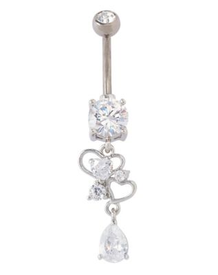 CZ Titanium Heart Dangle Belly Ring - 14 Gauge - Spencer's