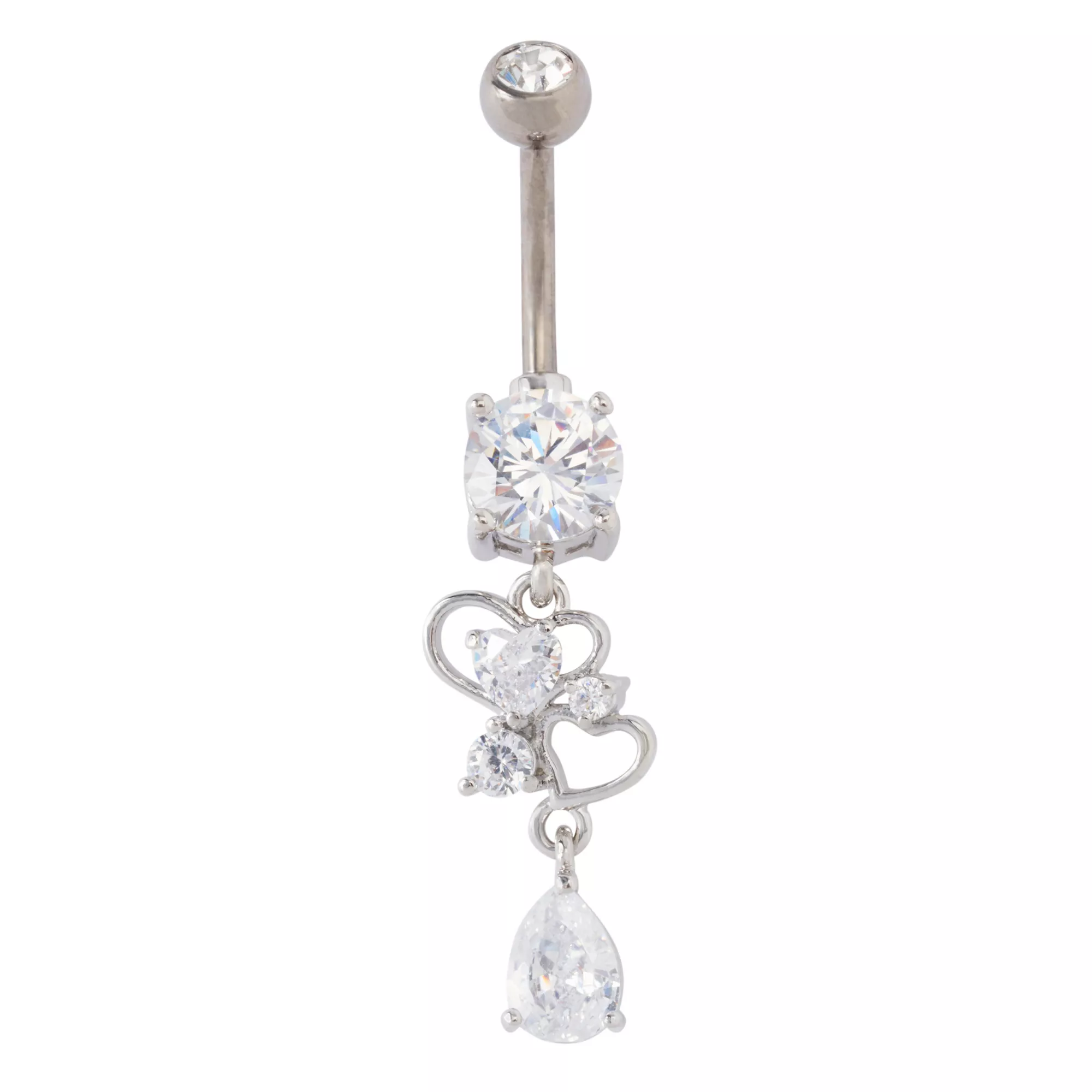 CZ Titanium Heart Dangle Belly Ring - 14 Gauge