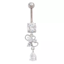 CZ Titanium Heart Dangle Belly Ring - 14 Gauge at Spencer's