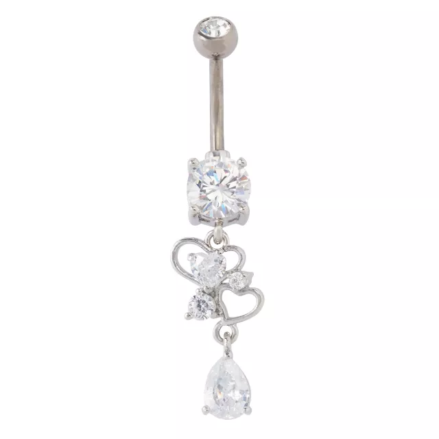 CZ Titanium Heart Dangle Belly Ring - 14 Gauge