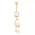 CZ Goldtone Moon and Star Dangle Belly Ring - 14 Gauge at Spencer's