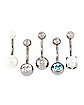 Multi-Pack CZ Pearl-Effect and Silverplated G23 Titanium Belly Rings 5 Pack - 14 Gauge