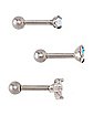 Multi-Pack CZ and Silverplated G23 Titanium Cartilage Barbells 3 Pack - 16 Gauge