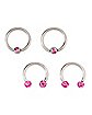 Multi-Pack CZ and Silverplated Pink Pave G23 Titanium Cartilage Captive Rings and Horseshoes 4 Pack - 16 Gauge
