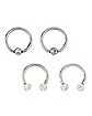 Multi-Pack CZ and Silverplated White Pave Titanium Cartilage Captive Rings and Horseshoes 4 Pack - 16 Gauge