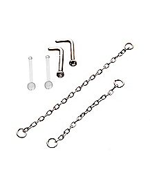 ZS 44Pcs 316L Stainless Steel Nose Studs Nose Rings Hoop 20G Nose Bone/L Shaped/Nose Screw Rings Set Body Jewelry Piercing Fake Nose Rings for Women 