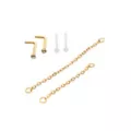 Multi-Pack CZ Goldplated L-Bend Nose Rings and Nose Chains 2 Pair - 18 Gauge at Spencer's