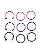 Multi-Pack Pink Purple and Black Hoop Nose Rings 9 Pack - 20 Gauge