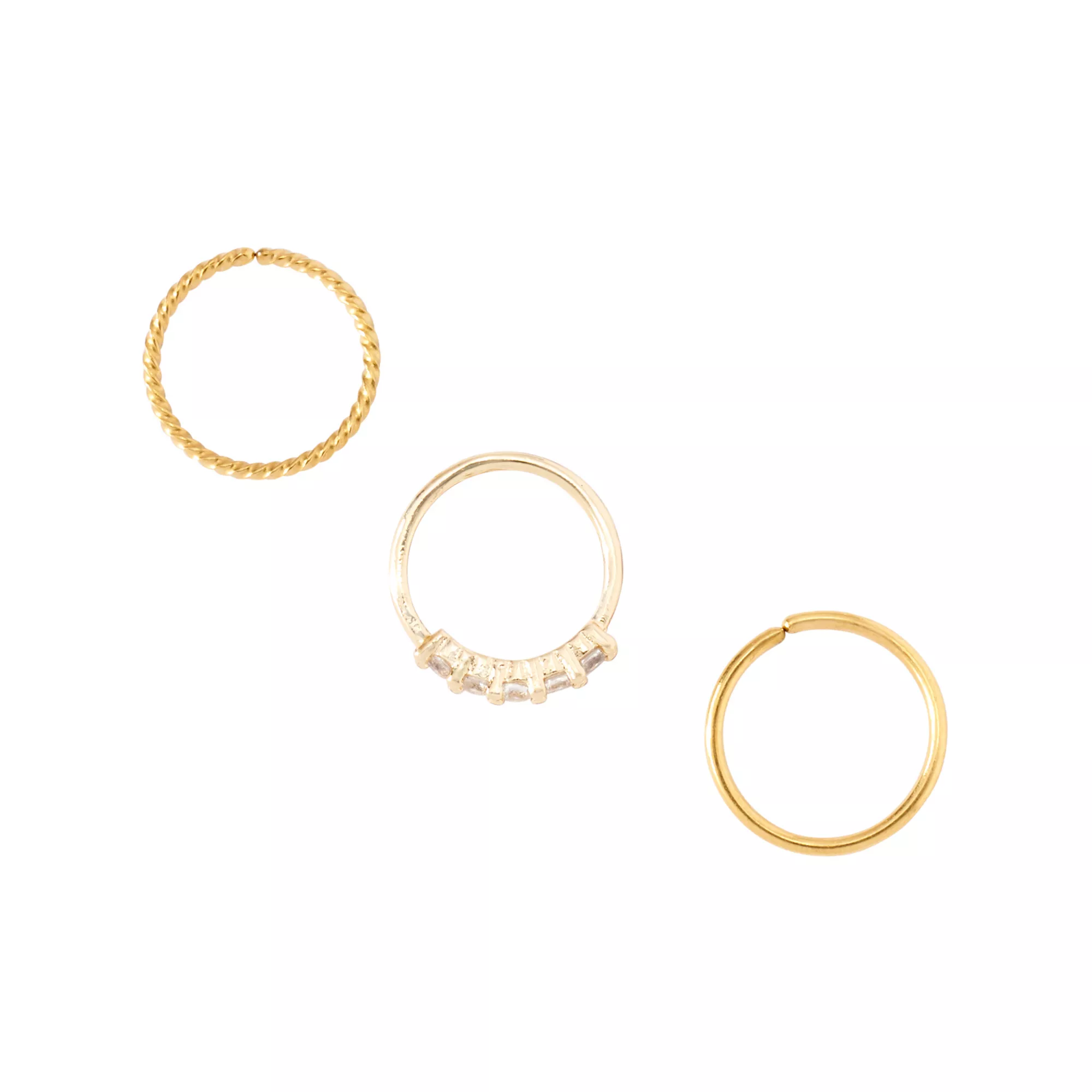 CZ Twist Seamless Hoop Nose Rings 3 Pack - 20 Gauge